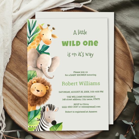 Safari dier waterverf baby shower uitnodiging