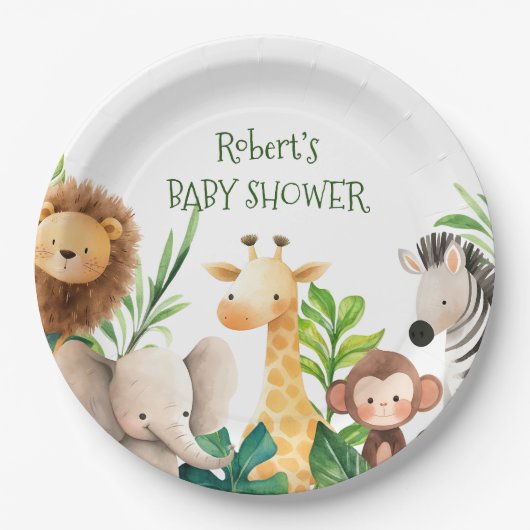 Safari dier waterverf baby shower uitnodiging papieren bordje (Voorkant)