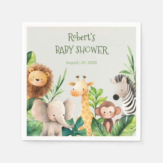 Safari dier waterverf baby shower uitnodiging servet (Voorkant)