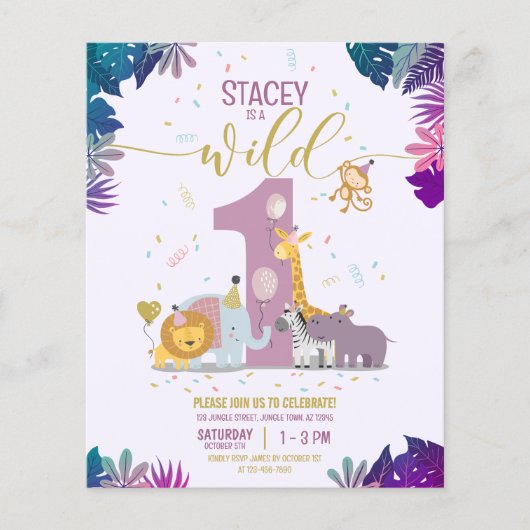 Safari Dier Wild Een Meisje Budget Verjaardag Uitn (Voorkant)