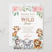 Safari Dier Wild One Blush Bloemen 1e Verjaardag Bedankkaart (Voorkant)