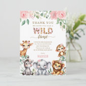Safari Dier Wild One Blush Bloemen 1e Verjaardag Bedankkaart (Staand voorkant)