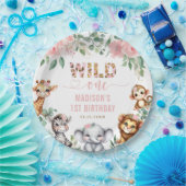 Safari Dier Wild One Blush Bloemen 1e Verjaardag Papieren Bordje (Feest)