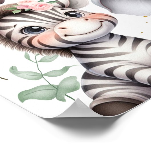 Safari Dier Wilde Eén Bloem 1e Verjaardag Welkom Poster (Hoek)