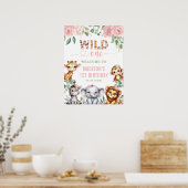 Safari Dier Wilde Eén Bloem 1e Verjaardag Welkom Poster (Keuken)