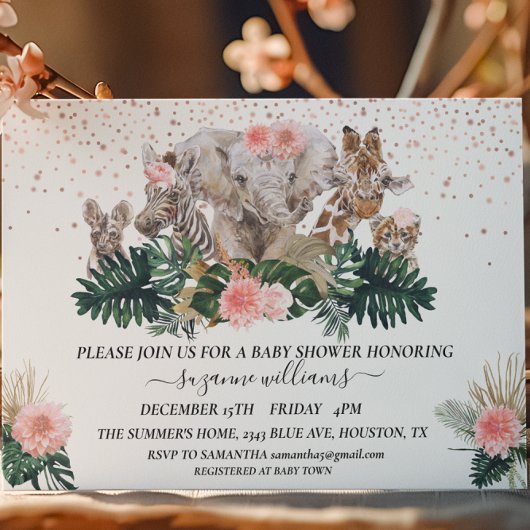 Safari Dierbaby's Roze Jungle Douche  Kaart