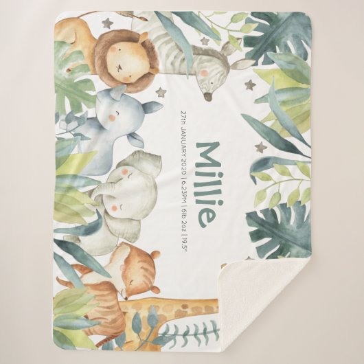 Safari dierdeken met schattige oerwouden sherpa deken (Voorkant)