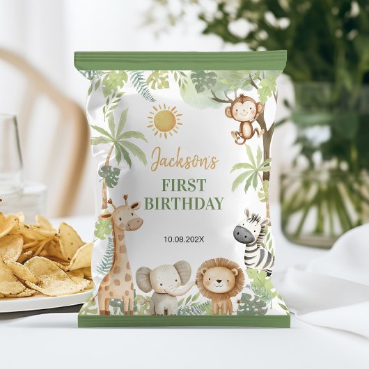 Safari Dieren 1e Verjaardag Chip Bag Wrapper Flyer