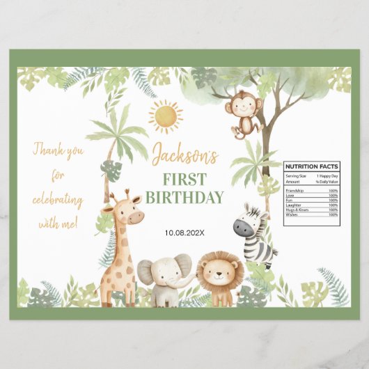Safari Dieren 1e Verjaardag Chip Bag Wrapper Flyer (Voorkant)
