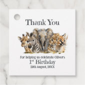 Safari Dieren 1e Verjaardag Dank u Bedankjes Labels (Voorkant)
