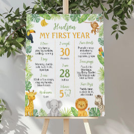 Safari Dieren 1e Verjaardag Mijlpaal Bord Poster