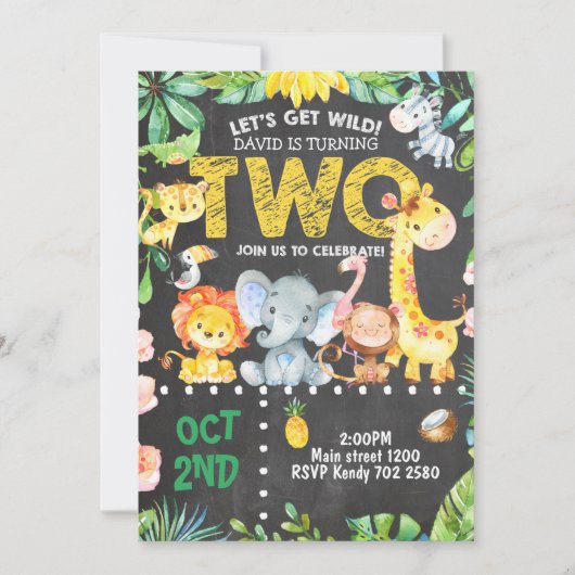 Safari Dieren 2e verjaardag Oerwoud ZOO Kaart (Voorkant)