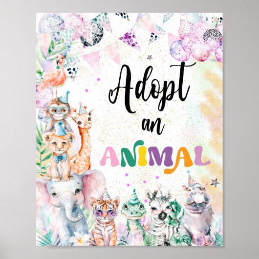 Safari Dieren Adopteer een Dierenverjaardag Poster (Voorkant)