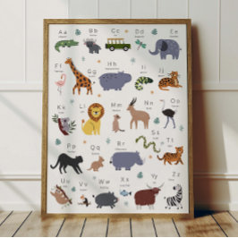 Safari Dieren Alfabet ABC Poster Kinderkamer Decor