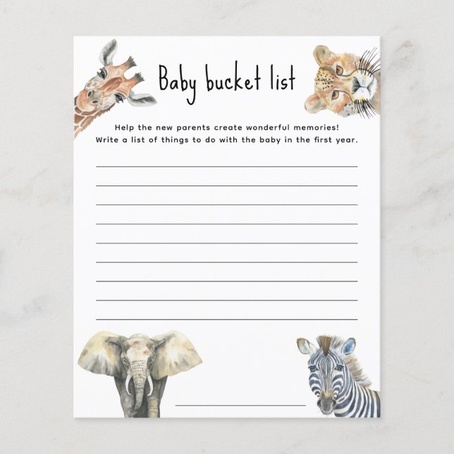 Safari-dieren - Baby emmerlijst (Voorkant)