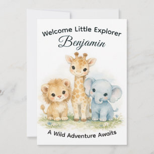 Safari Dieren Baby Jongen Avontuur Borrel      Kaart