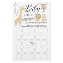 Safari Dieren Baby Shower Baby Bingo Spelkaart