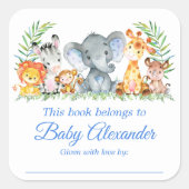 Safari Dieren Baby shower Blauwe Boekplaat Labels (Voorkant)