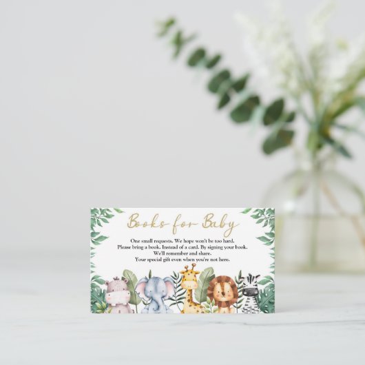 Safari Dieren Baby shower Boek voor Baby Behuizing Informatiekaartje (Staand voorkant)