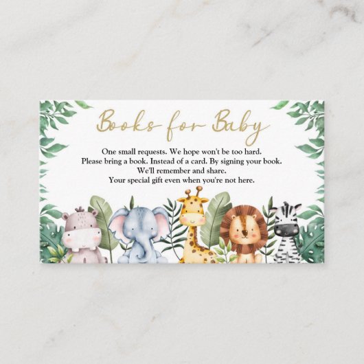 Safari Dieren Baby shower Boek voor Baby Behuizing Informatiekaartje (Voorkant)