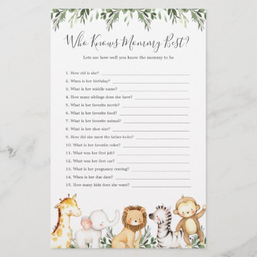 Safari Dieren Baby shower die Mama het beste kent (Voorkant)
