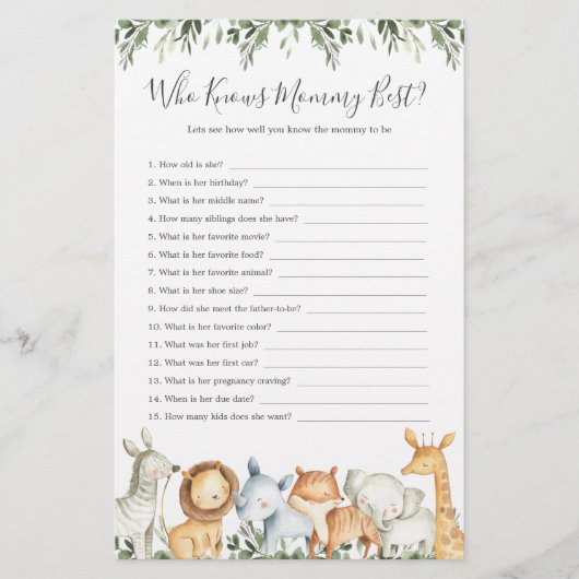 Safari Dieren Baby shower die Mama het beste kent (Voorkant)