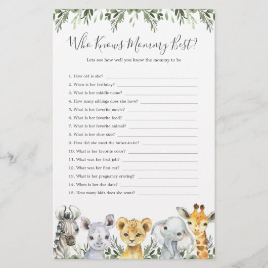 Safari Dieren Baby shower die Mama het beste kent (Voorkant)