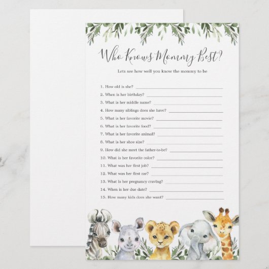 Safari Dieren Baby shower die Mama het beste kent (Voorkant / Achterkant)