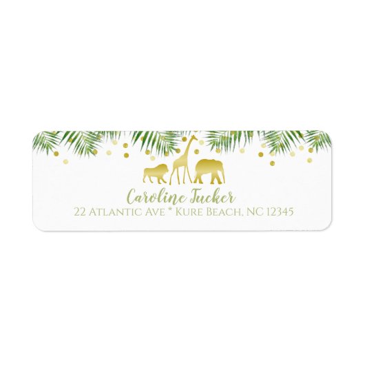 Safari Dieren Baby shower Gold adreslabel Etiket (Voorkant)