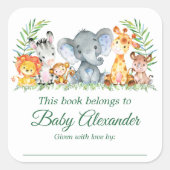 Safari Dieren Baby shower Groene Boekplaat Labels (Voorkant)