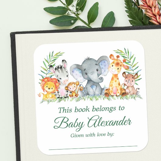 Safari Dieren Baby shower Groene Boekplaat Labels