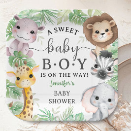 Safari Dieren Baby Shower Jongen Tropische Jungle Papieren Bordje