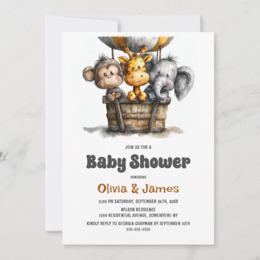 Safari Dieren Baby Shower Kaart (Voorkant)
