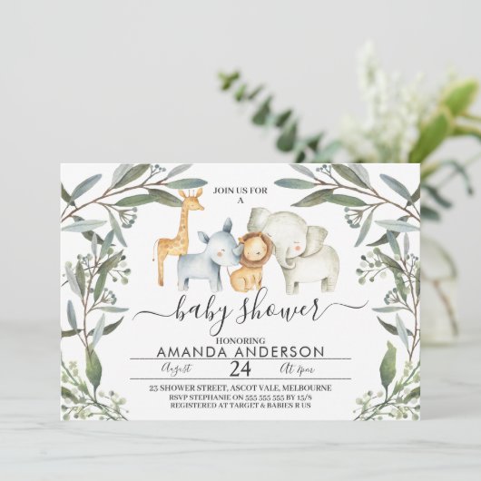 Safari Dieren Baby shower Kaart (Staand voorkant)