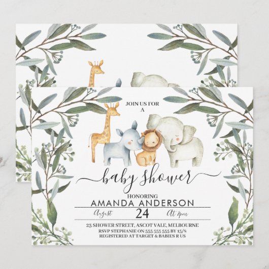 Safari Dieren Baby shower Kaart (Voorkant / Achterkant)