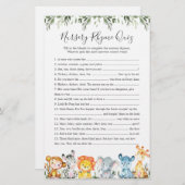 Safari Dieren Baby shower Kwekerij Rhyme Quiz spel (Voorkant / Achterkant)