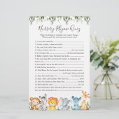 Safari Dieren Baby shower Kwekerij Rhyme Quiz spel (Staand voorkant)