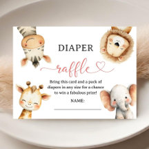 Safari Dieren Baby Shower Meisje Luier Raffle