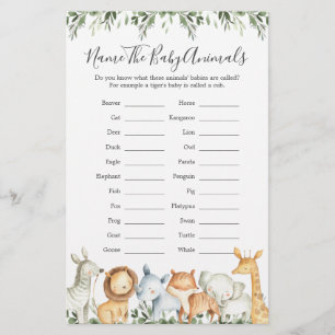Safari Dieren Baby shower Noem de Baby Dieren