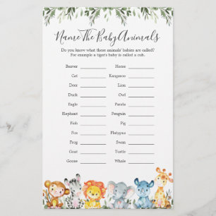 Safari Dieren Baby shower Noem de Baby Dieren