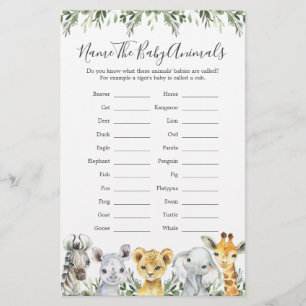 Safari Dieren Baby shower Noem de Baby Dieren