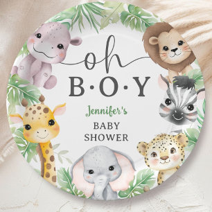 Safari Dieren Baby Shower Oh Jongen Cute Jungle Papieren Bordje