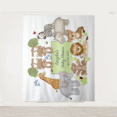 Safari Dieren Baby shower Party Achtergrond Sign Wandkleed (Voorkant)