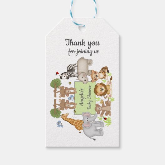 Safari Dieren Baby shower Party Dank u Cadeaulabel (Voorkant)