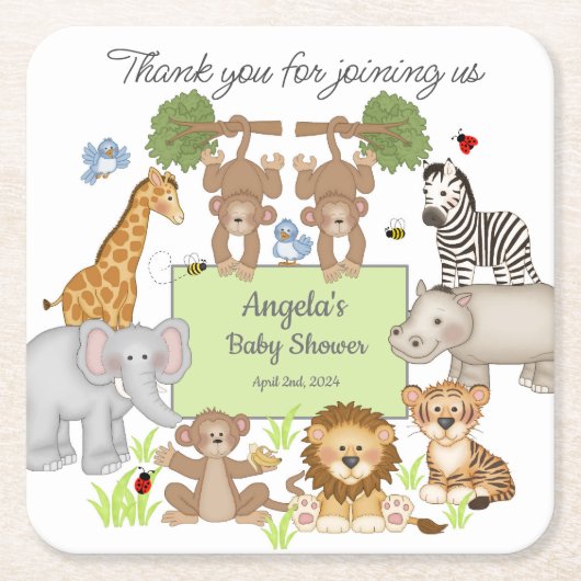 Safari Dieren Baby shower Party Kartonnen Onderzetters (Voorkant)