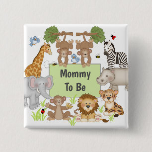 Safari Dieren Baby shower Party Mama To Be Vierkante Button 5,1 Cm