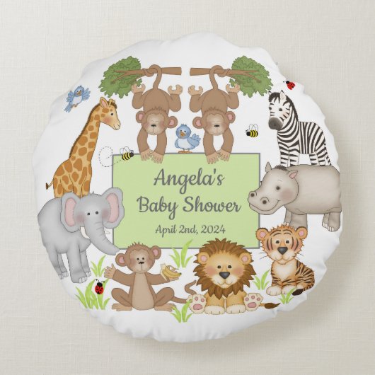 Safari Dieren Baby shower Party Rond Kussen (Achterkant)