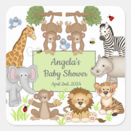 Safari Dieren Baby shower Party Vierkante Sticker