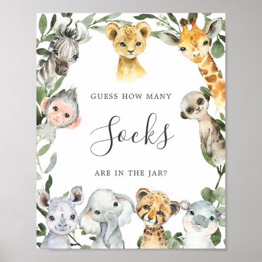 Safari Dieren Baby shower raden hoeveel potjes Poster (Voorkant)