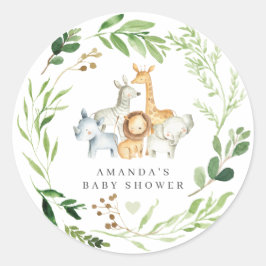 Safari Dieren Baby Shower Ronde Sticker